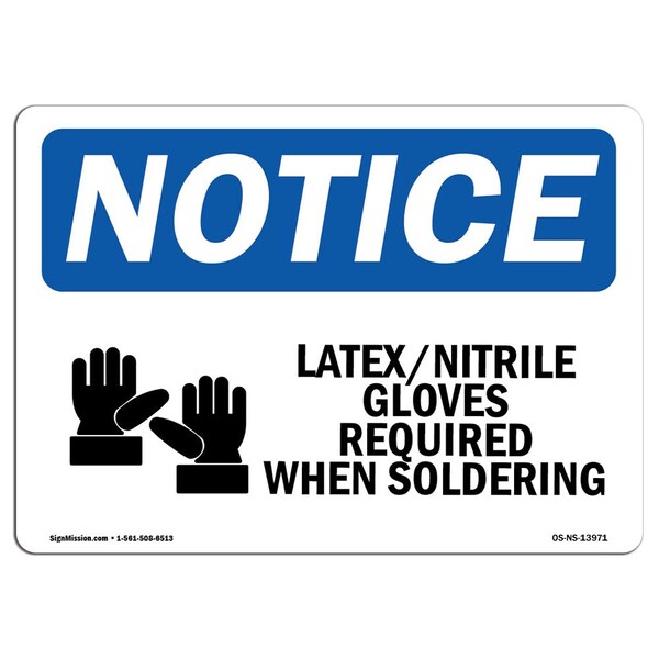 Signmission OSHA, LatexNitrile Gloves Required With Symbol, 14in X 10in Rigid Plastic, OS-NS-P-1014-L-13971 OS-NS-P-1014-L-13971 - main